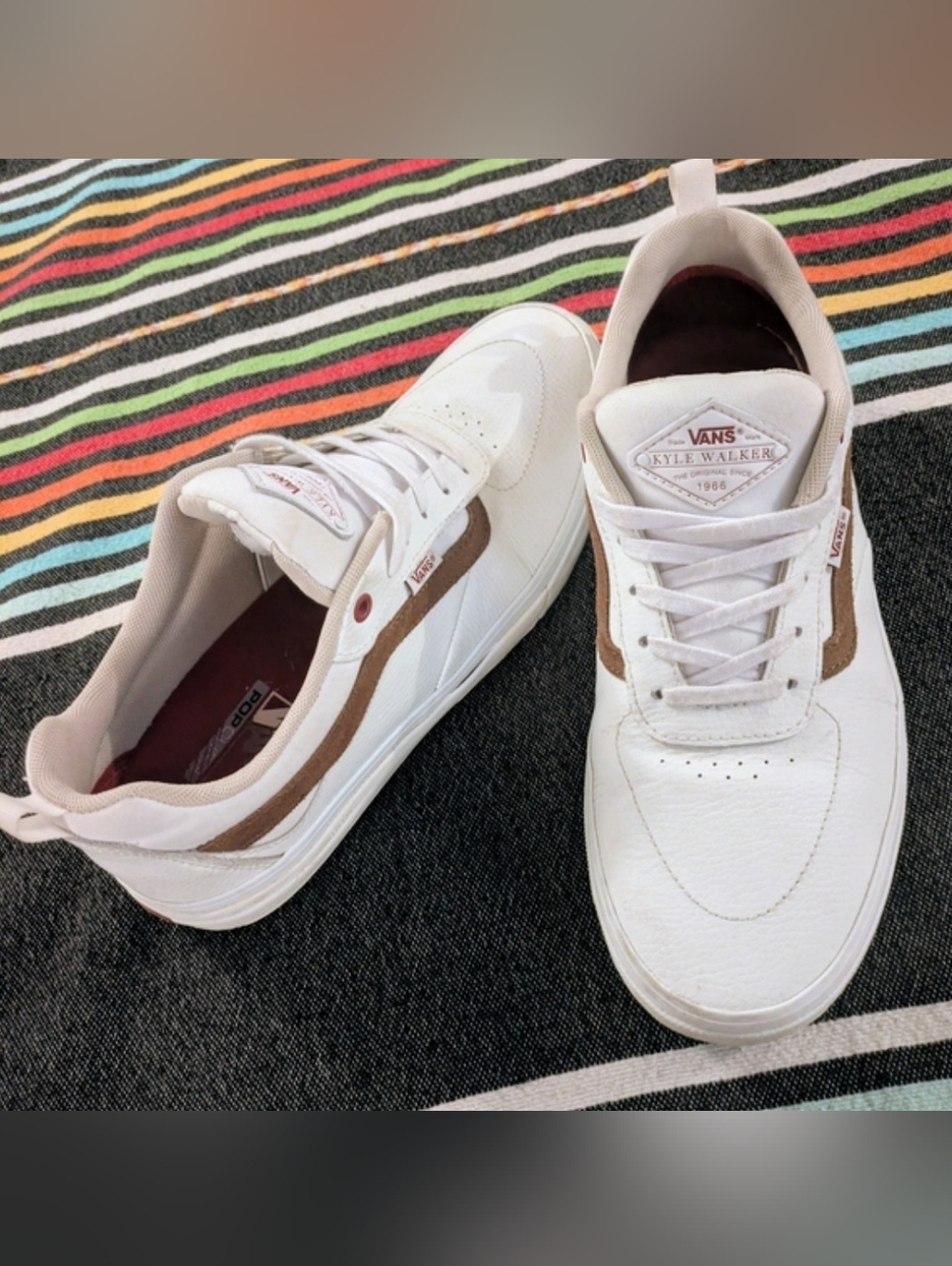 VANS Kyle Walker White Brown Leather Sneakers Lifestyle US Men's Size 11.5